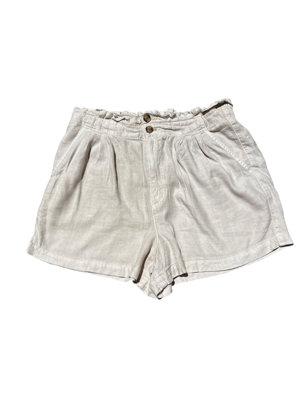 🌻American Eagle Paperbag Shorts Khaki High Rise Linen Blend Size 12